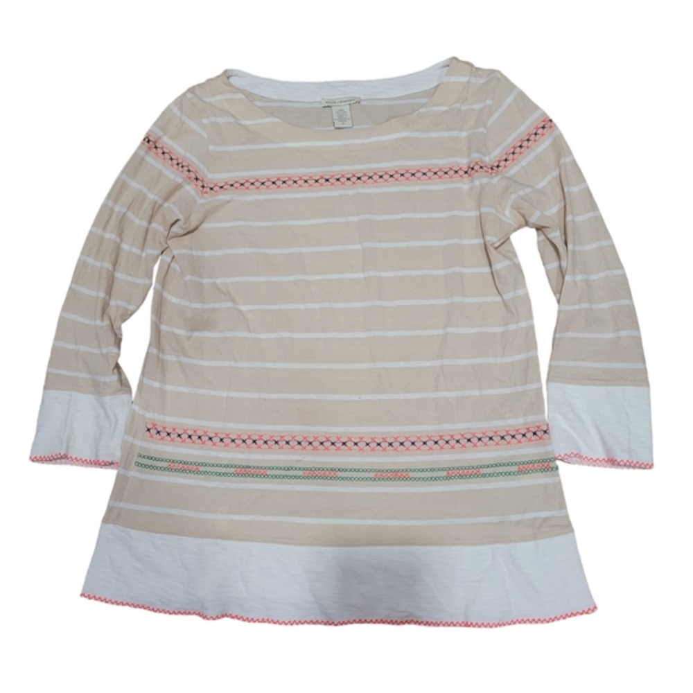 White‎ + Warren Striped Embroidered Cotton Tunic Top Size S
